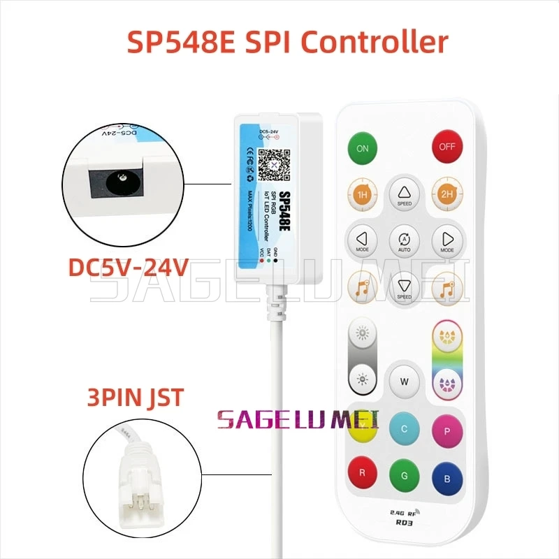 SP548E DC5-24V 12V LED Pixel RGB Controller Light WIFI Music Voice Phone APP for WS2812 SK6812 WS2811 Addressable LED Strip Tape