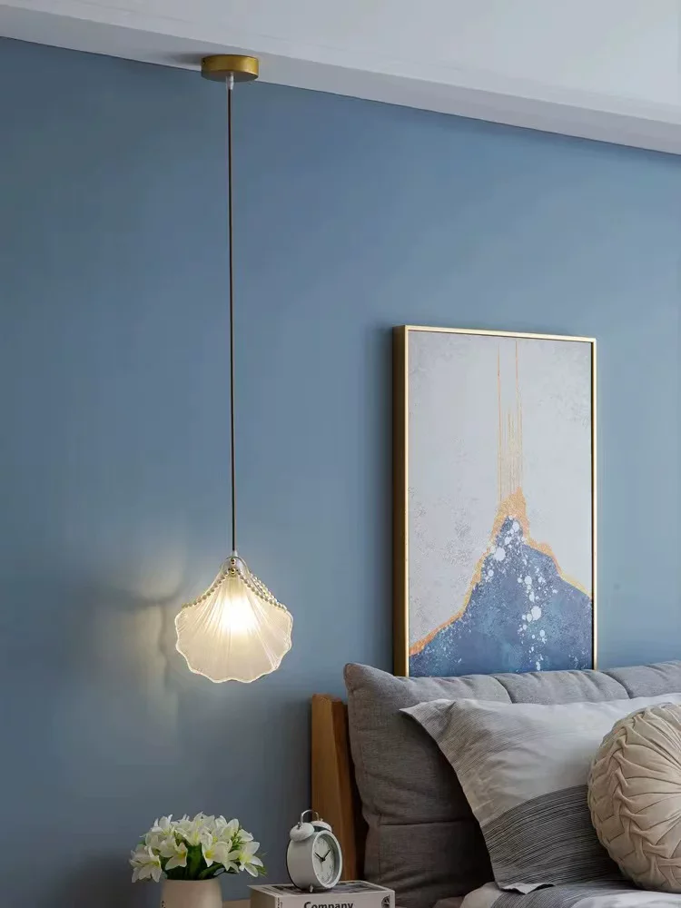 French cream style shell ceiling light, hallway light, modern and simple foyer entrance, dressing room, glass light fixture