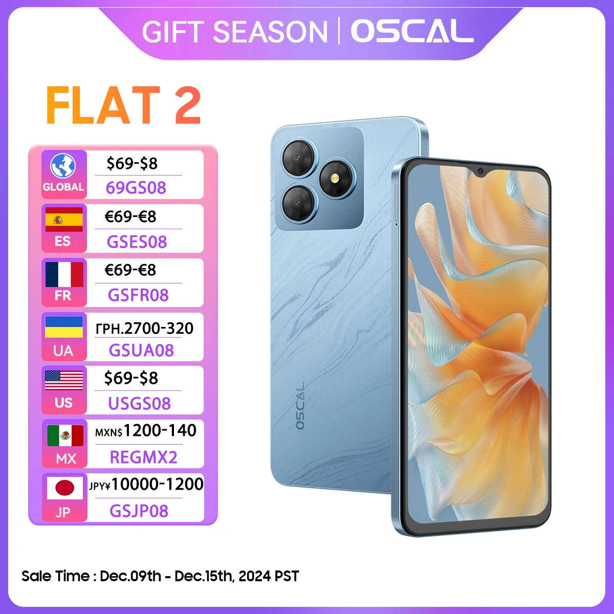 OSCAL FLAT 2 โทรศัพท์มือถือ,สมาร์ทโฟนจอแสดงผล IPS ขนาด 6.56 นิ้ว,แบตเตอรี่ 5000mAh,4GB + 128GB/256GB,Octa Core T606,8MP + 13MP กล้องโทรศัพท์