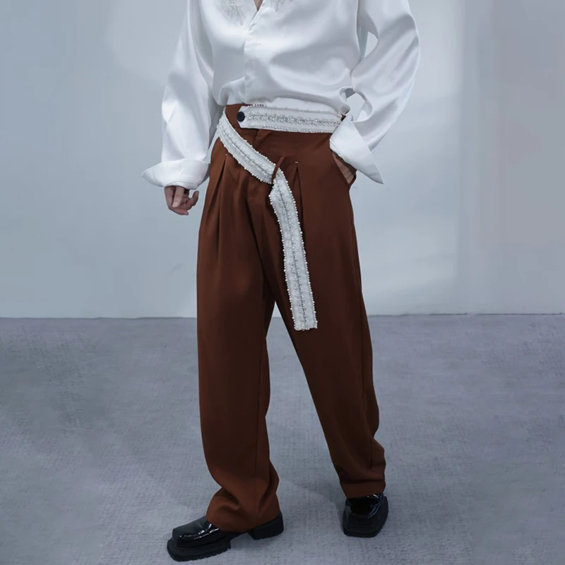LUZHEN Personalized Original Belt Decorate Loose Straight Casual Pants Men's Solid Color 2025 New Handsome Male Trousers JY4614