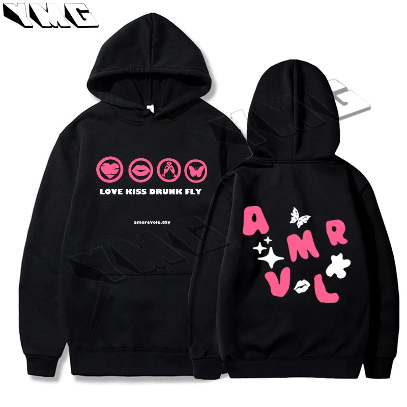 Harajuku Vintage Letter Print Oversized Pullovers Hoodies Women's Long Sleeve Y2K Round Neck Streetwear Couple Clothing EMO girl