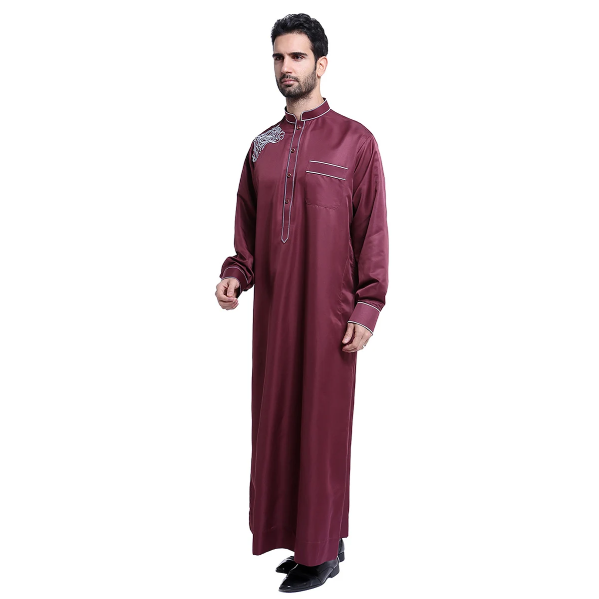 2024 Embroidery Abaya For Men Muslim Robe Islamic Clothing Stand Collar Turkish/Moroccan/Arab/Dubai Abaya Dress Arabic Men Thobe