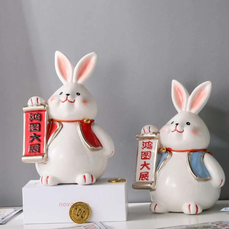 

Ceramic Rabbit Piggy Bank Adult Kids Living Room Hidden Safe Cartoon Ornament Secret Coin Money Box Saving Jar huchas Home Decor