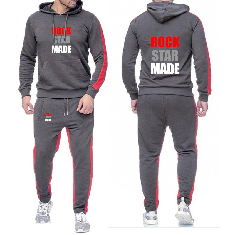 

2025 New Men's Rock Goth Rap vintage Letter Print Solid Color Sports Sets Spring Autumn Casual Hoodies+Sweatpants Suit