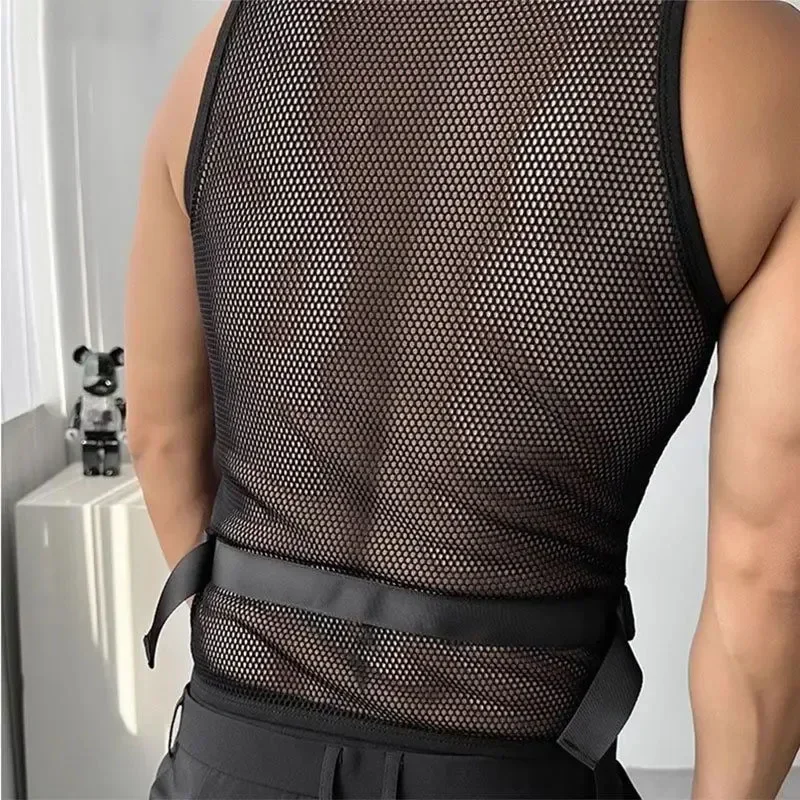 New Breathable Cool Motorcycle Street Fashion Vest, Sexy Sheer Gauze Muscle Men's Tank Top