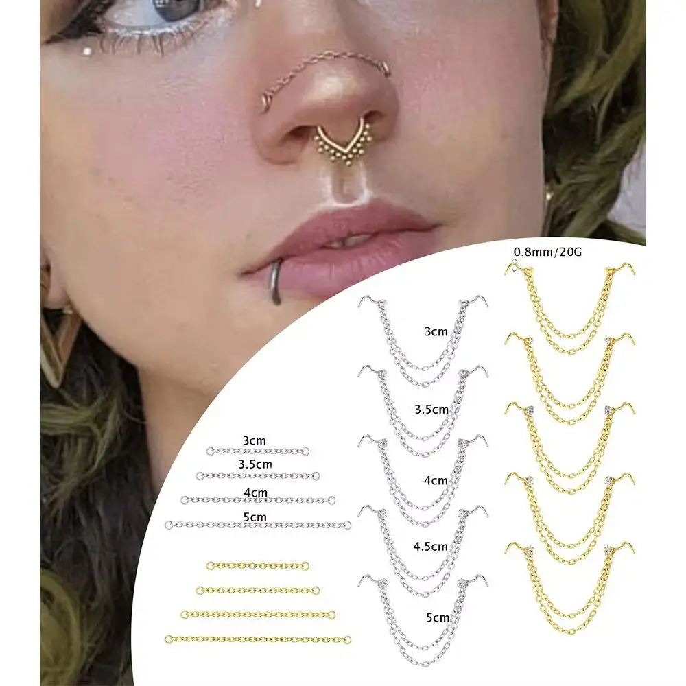 4pcs/Set Funky DIY Stainless Steel Nose Rings Jewelry 20G Round Star Heart CZ Top Nose Stud Piercing Jewelry With Chains