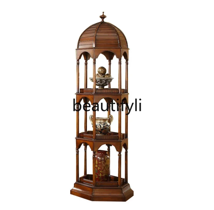 

American solid wood rack floor-to-ceiling antique rack creative bird cage display rack storage living room Duobao