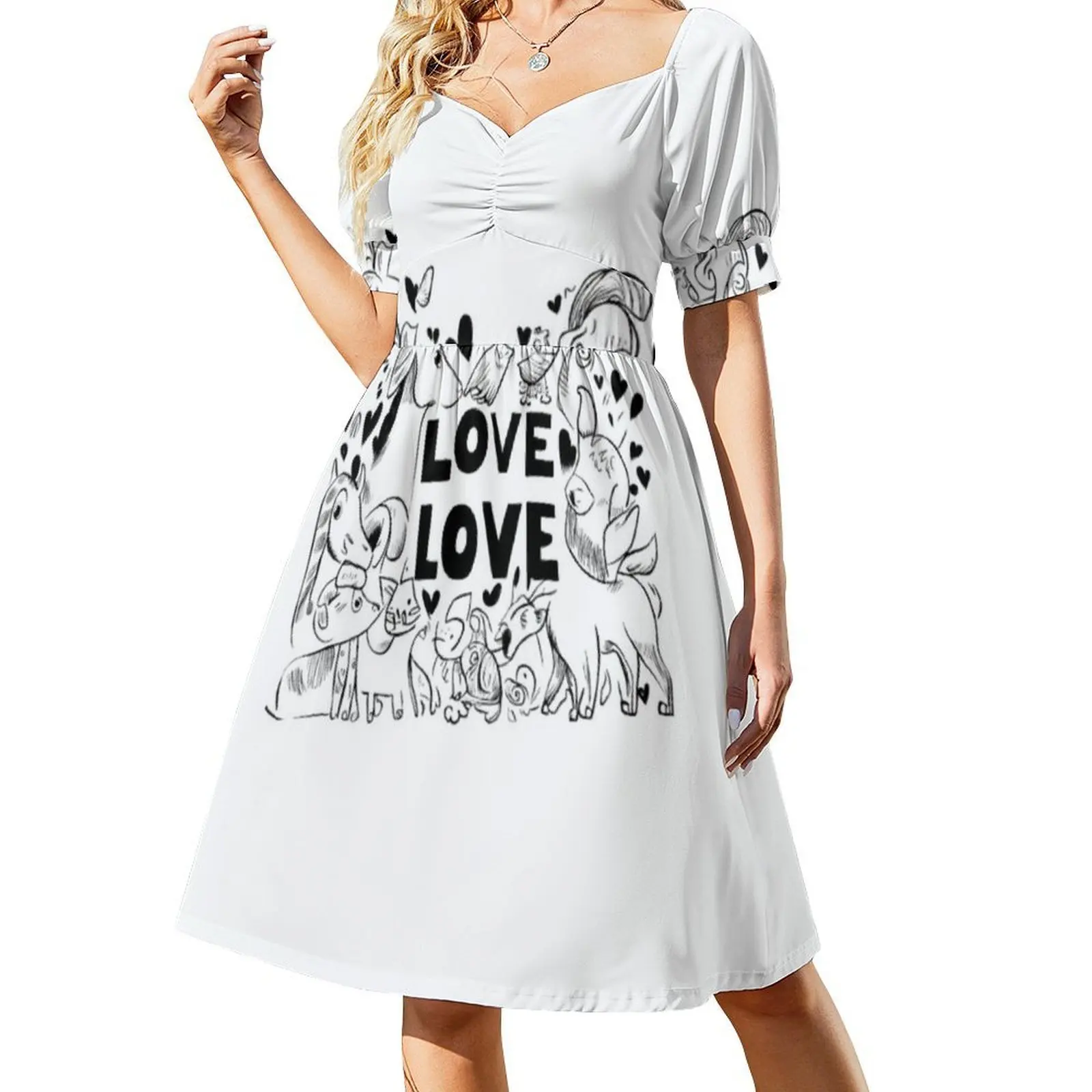 الحيوانات البوهيمي فستان بلا أكمام متعدد المطبوعات شاطئ عطلة فستان الحفلات هو درو الحيوانات يرى ذلك الحب قلوب الملابس النسائية #2