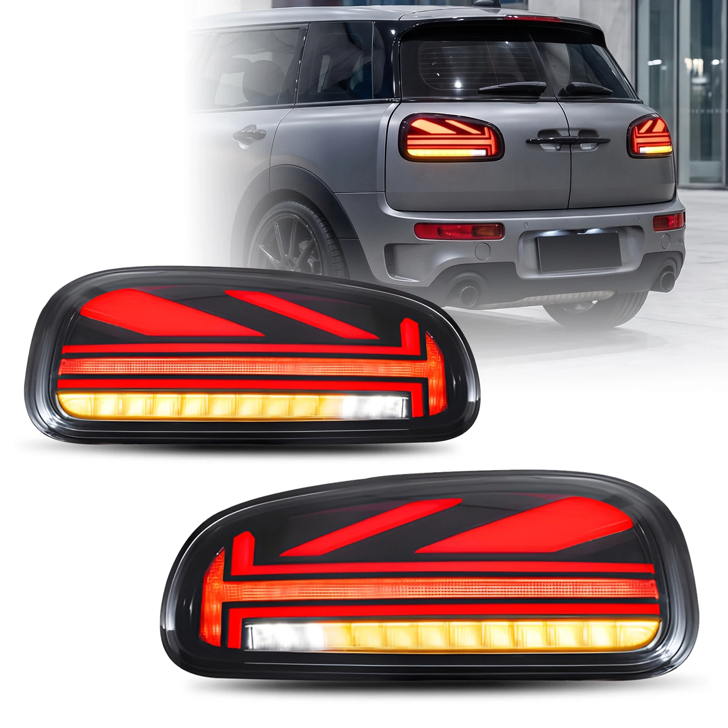 HCMOTIONZ Union Jack LED Tail Lights for Mini F54 Clubman 2015-2023 Old to New Retrofit Animation Sequential Stop Rear Lamps