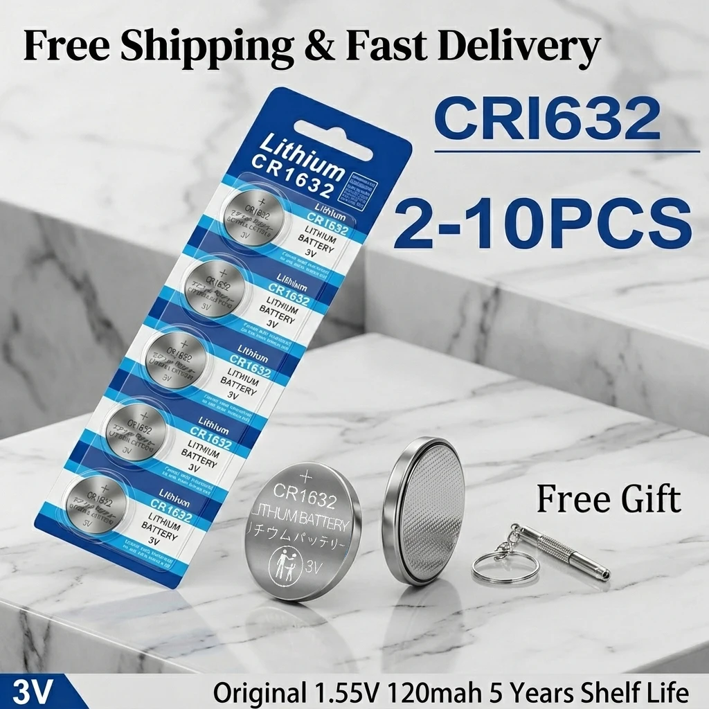 

CR1632 Button Coin Cell 3V Lithium Battery DL1632 BR1632 ECR1632 LM1632 KCR1632 2-10PCS for Watch Remote Key Fob