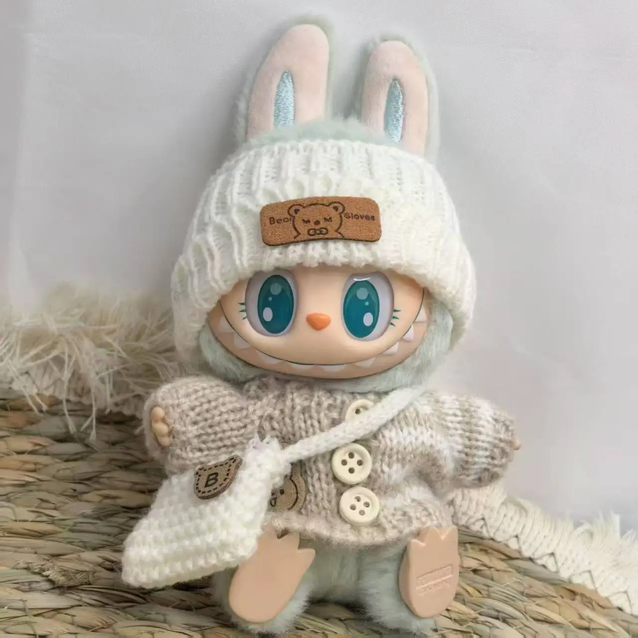 Labubu 17cm 봉제 인형 의류 티셔츠 청바지 액세서리 장식 미니 인형 선물 용 수제 스웨터