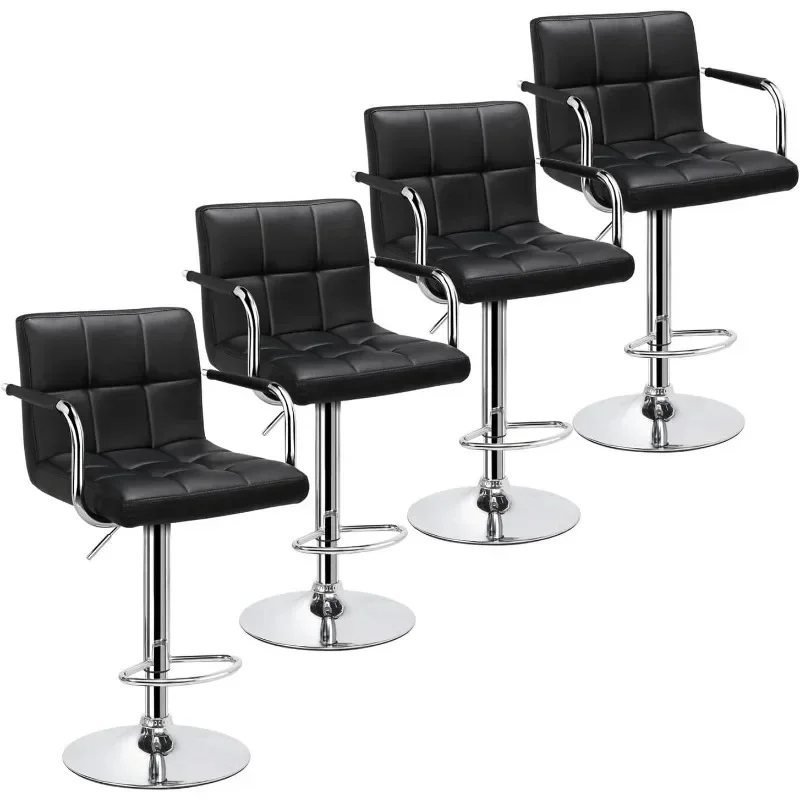 

Set of 4 Adjustable Counter Height Bar Stools with Armrest, PU Leather Upholstered Chairs Featuring Thickened Seat