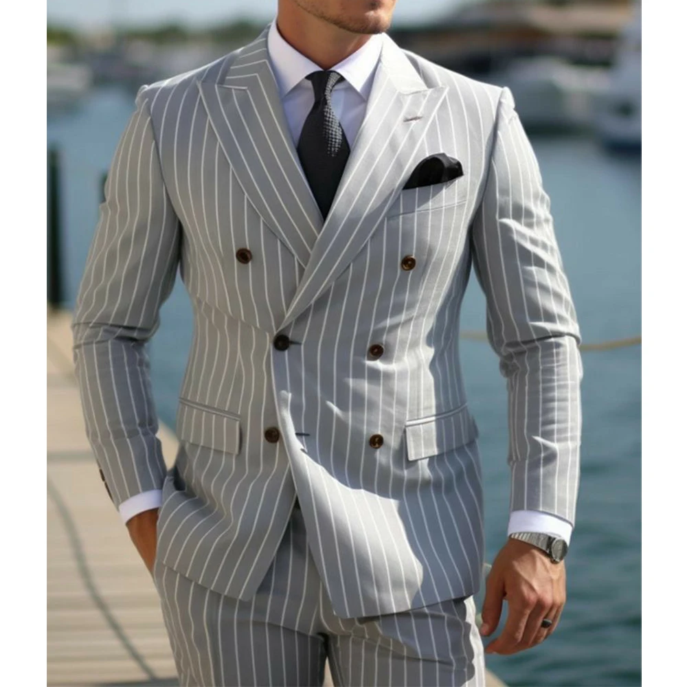 

Classic Men's Suits High Quality Double Breasted Banquet Celebrity Formal Occasion 2 Pieces Jacket Pant Male Clothing Business