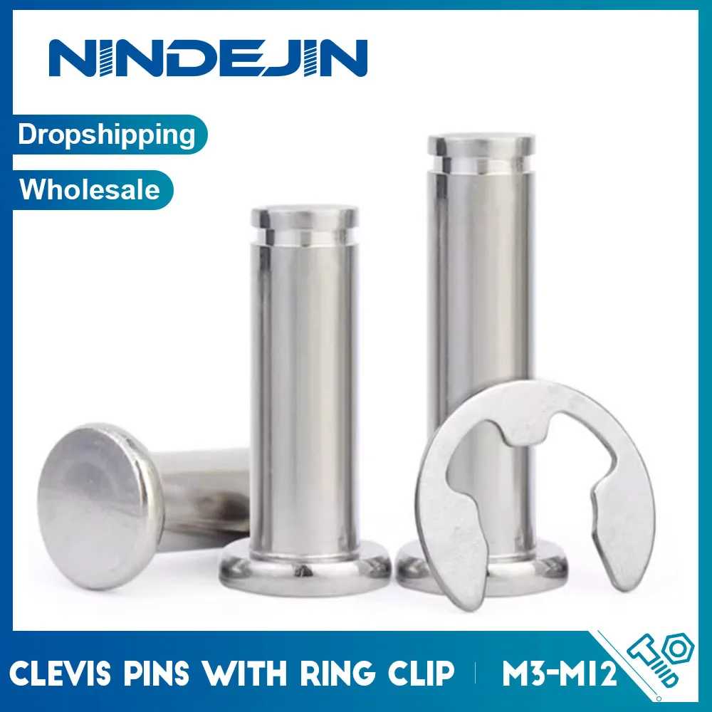 2-10pcs Flat Head Clevis Pin with Retaining Ring M3 M4 M5 M6 M8 M10 Stainless Steel Pins with Circlip Groove Suitable for Clevis
