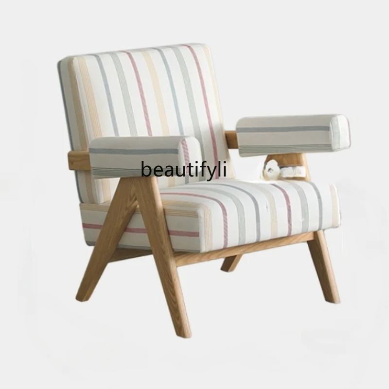 

Leisure Mid-Ancient Italian Nordic Single-Seat Sofa Chair Minimalist Recliner Solid Wood Sofa Living Room Balcony Leisure Chair