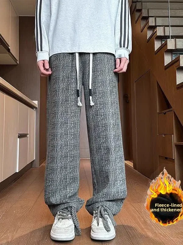 Men's Corduroy Wide Leg Pants Spring Autumn Fleece Lined Loose Fit Straight Cut Casual Versatile Comfortable Retro American S...