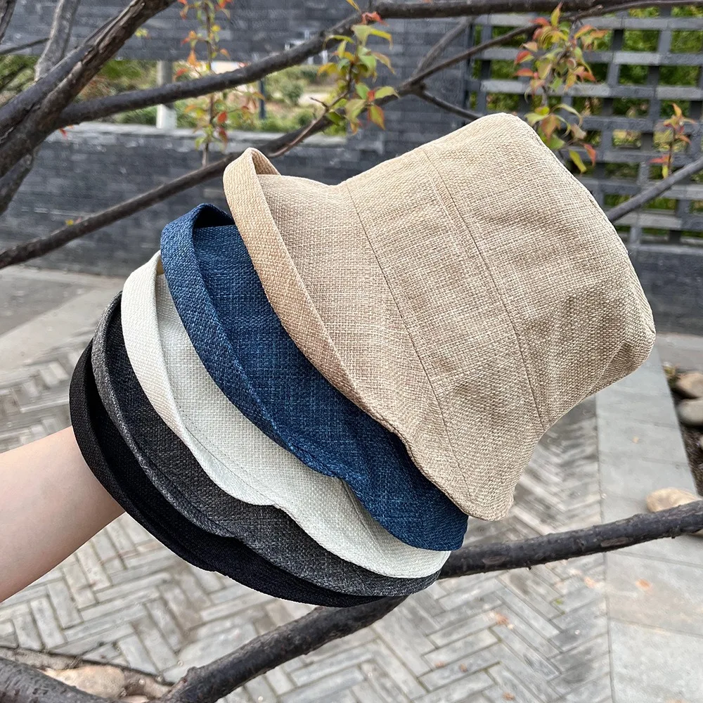 

Quick-dry Roll Rim Fisherman Hat UV Protection Sunshade Flax Sun Hat Solid Color Sunscreen Japanese Style Bucket Cap Camping