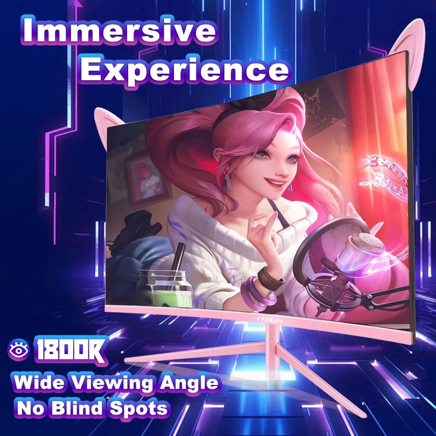 FYHXele Monitor Curvo para PC Gamer de 27 polegadas 1080P/1440P 165Hz Taxa de Atualização 1ms Tempo de Resposta G-Sync Compatível com DP Porta HDMI VESA