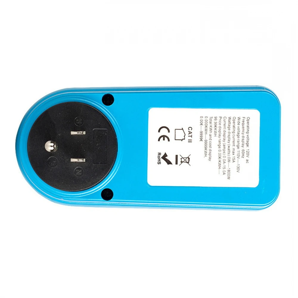 US 120V Backlight Power Meter Socket 15A Electricity Usage Monitor KWh Watt Voltage Current Cost Calculator Plug Power Meter