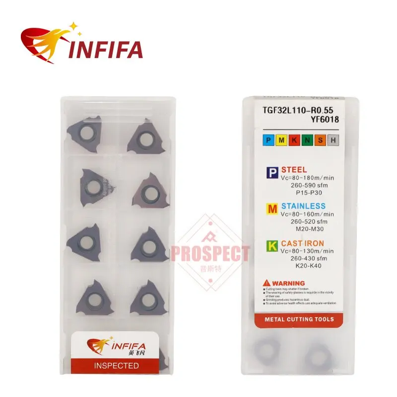 10pcs TGF32R TGF32L R0.25 to R1.5 Carbide Inserts Full Radius Round Nose Grooving Profiling Blades YF6018