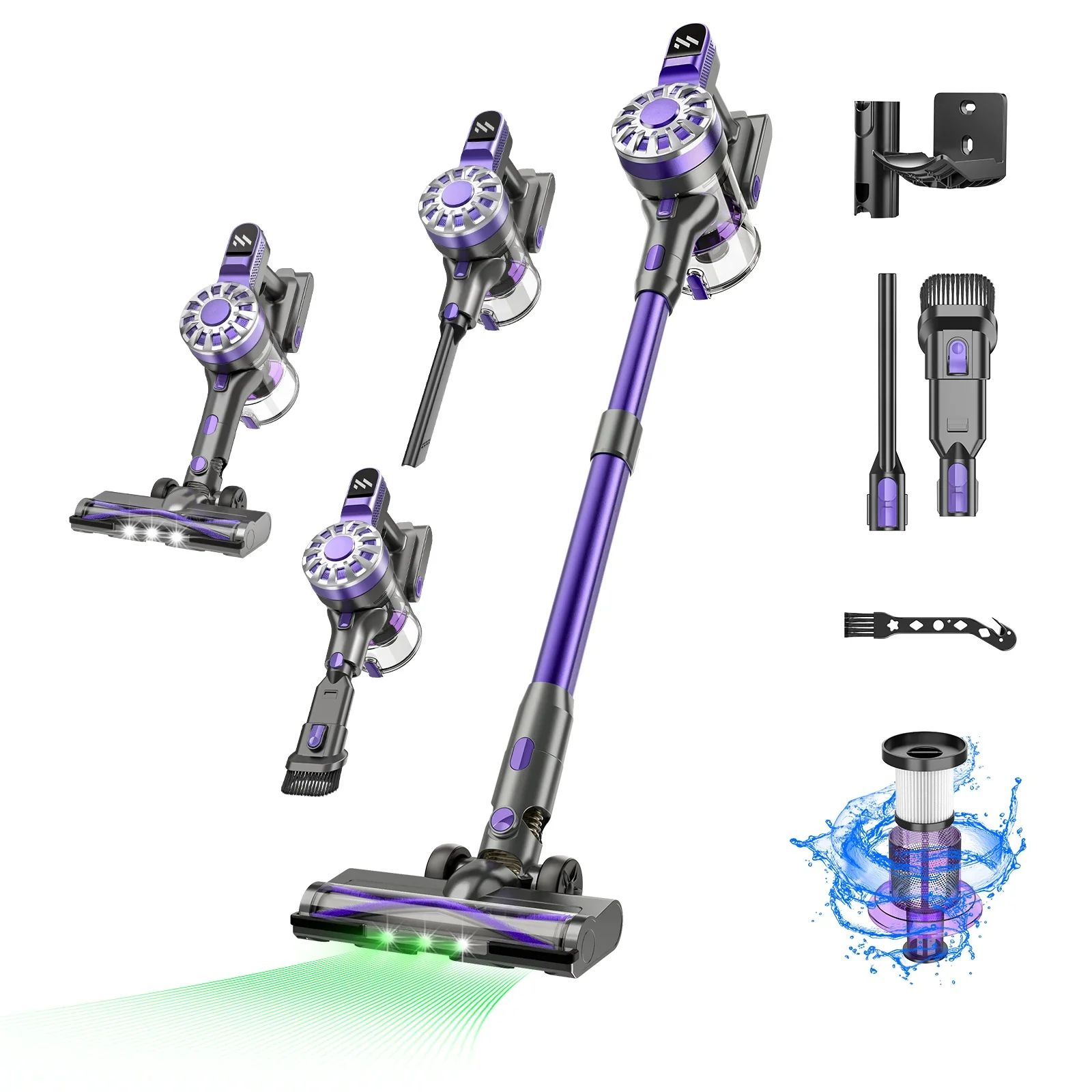 Powerful 20Kpa Cordless Vacuum Cleaner LED Lights 40 Min Runtime Anti-Tangle Stick Vacuum Carpet Hard Floor Effective Pet Hair