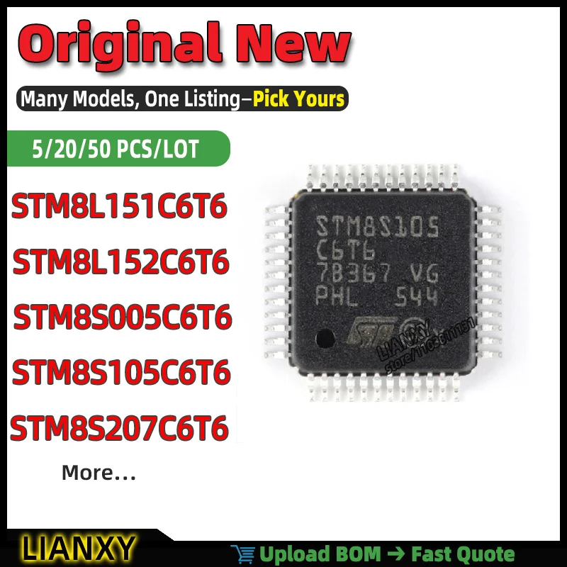 STM8S005C6T6 STM8S105C6T6 STM8L152C6T6 STM8L151C6T6 STM8S207C6T6 LQFP-48 8-BIT MICROCONTROLLER New Original