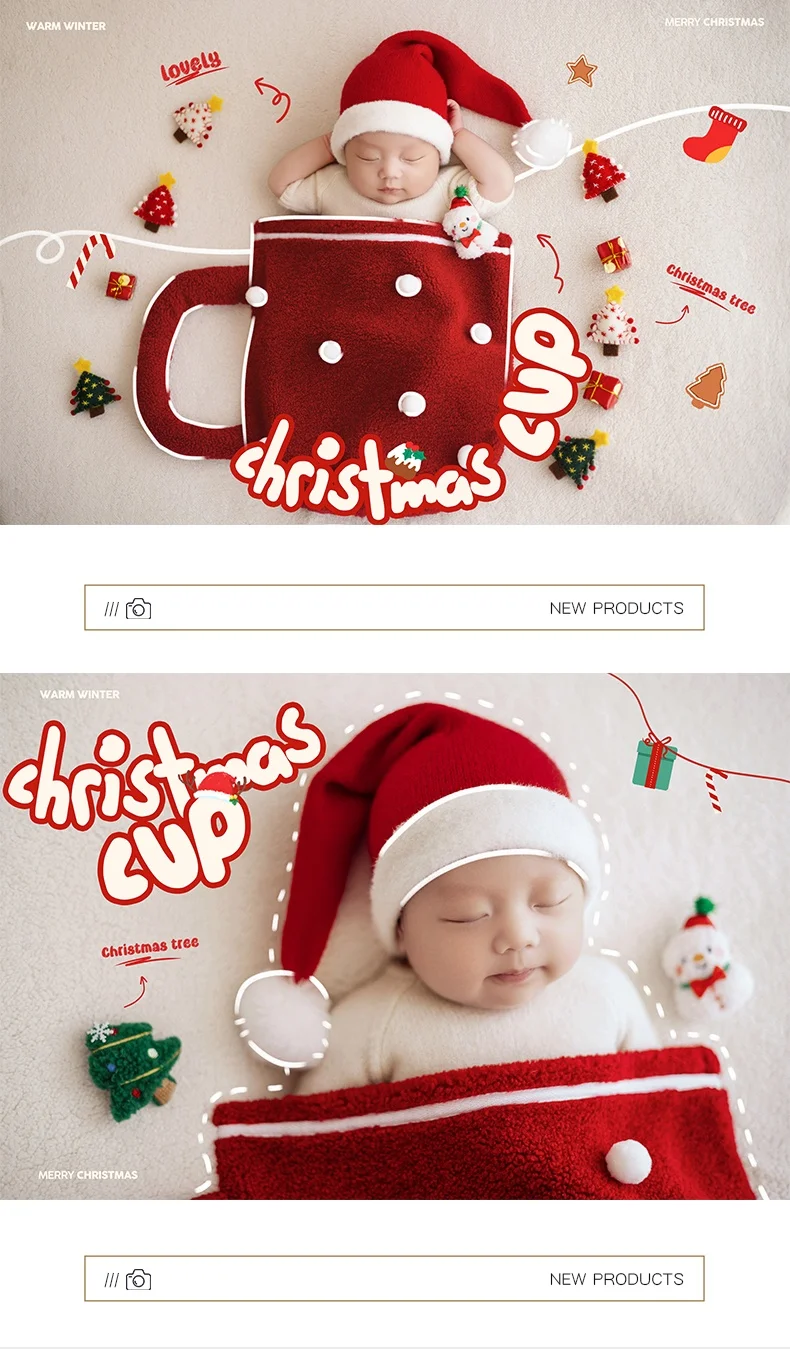 

Baby Photo Christmas New Year Red Hat Costume Red Bag Props Photography Accessories A Set Christmas Theme Props