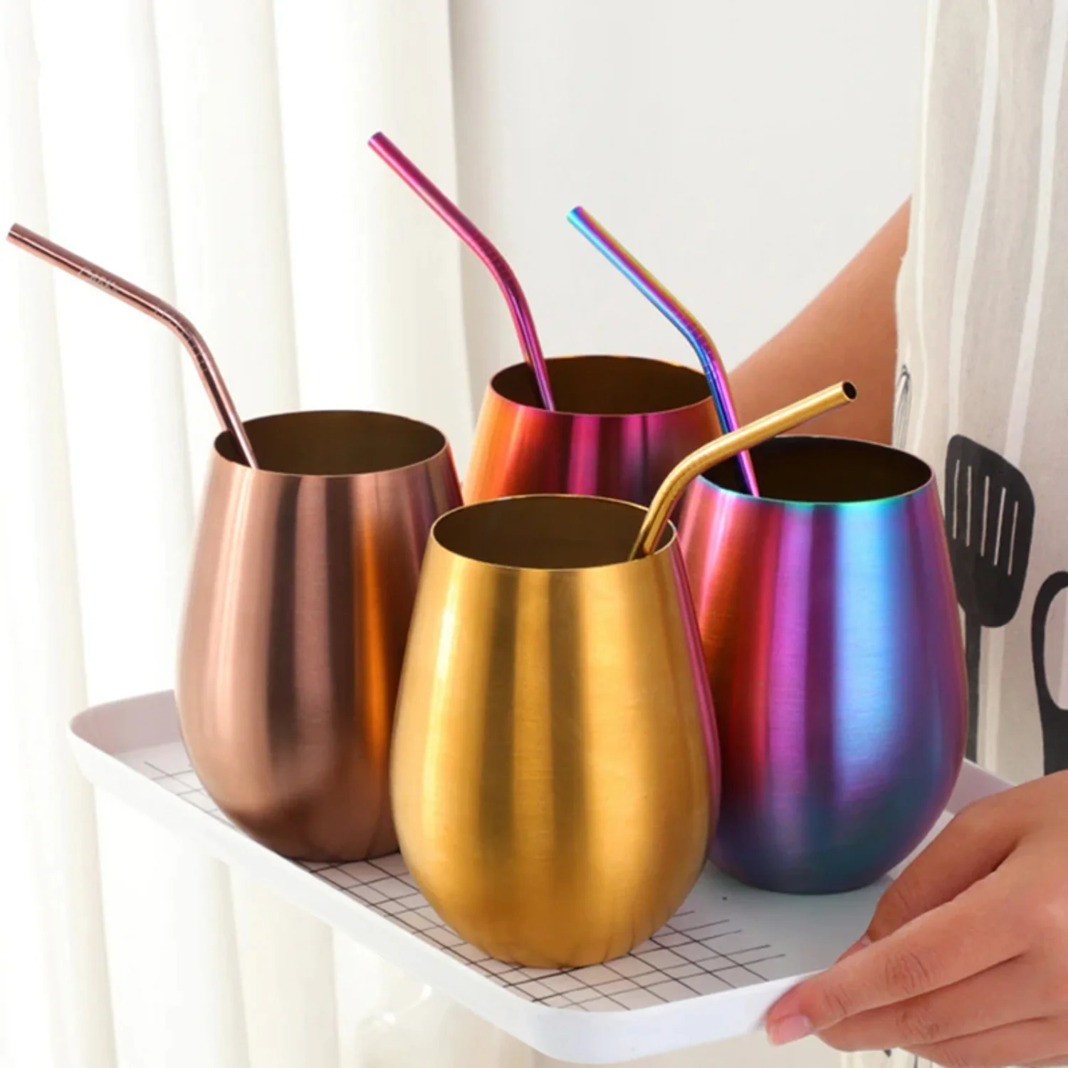 500ml Stainless Steel Beer  Rose Gold Tumbler Cocktail Juice Milk Cup Drinking Mug   Outdoor Drinkware