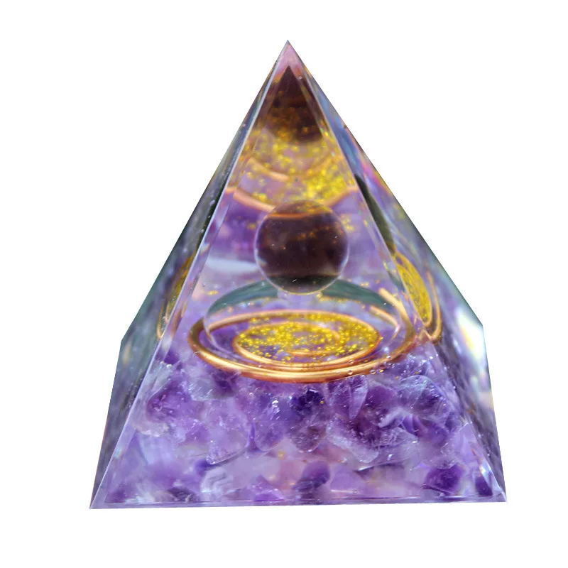 Cristales de 6cm, pirámide energética, orgonita, Reiki, bola de amatista Natural, herramienta de chakra de cristal curativo, adornos, piedras de resina