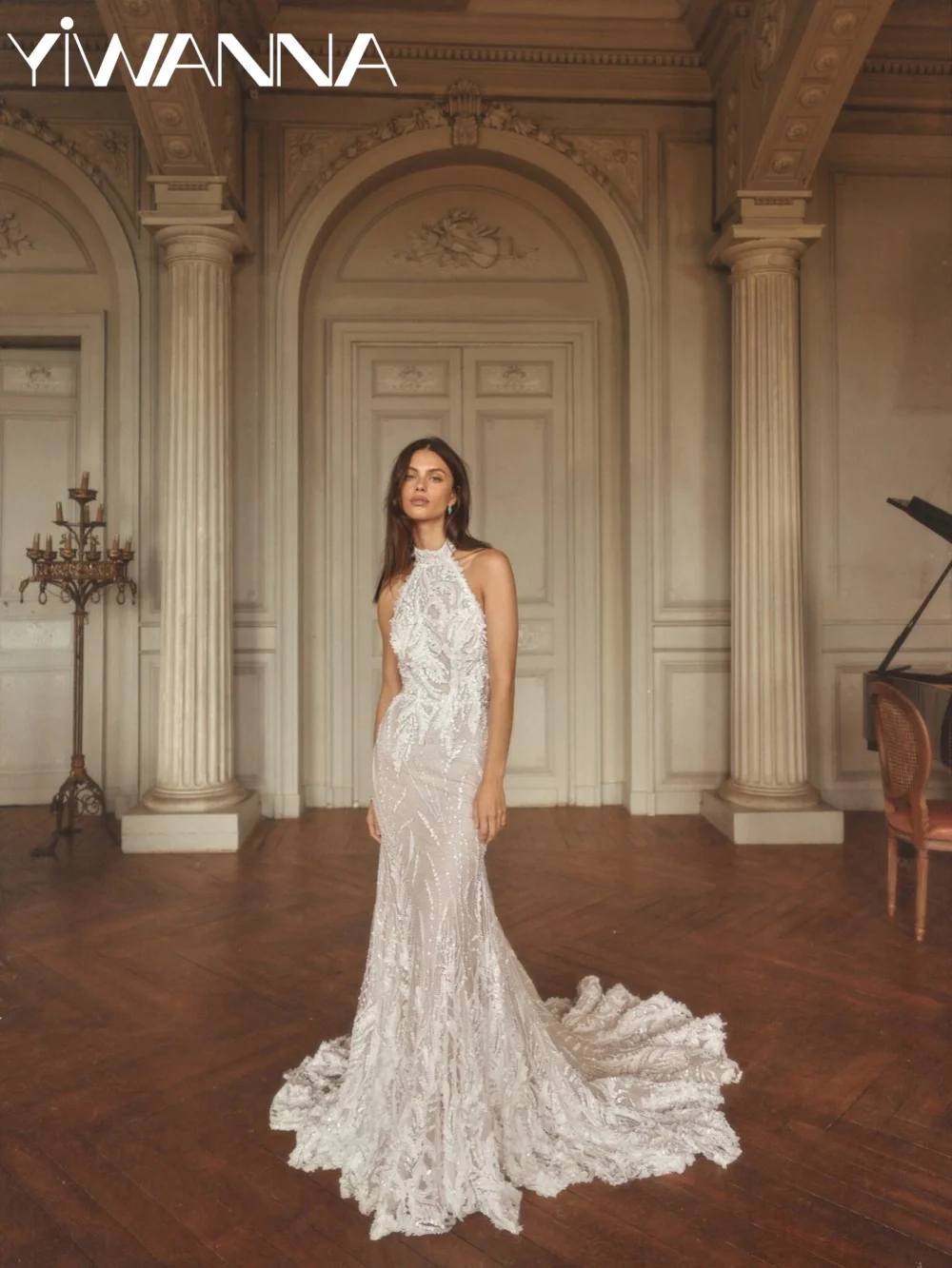 

2026 New Opulent Beaded Wedding Dress Chic Halter Backless Bridal Gown Customized Glamorous Mermaid Long Dresses For Bride
