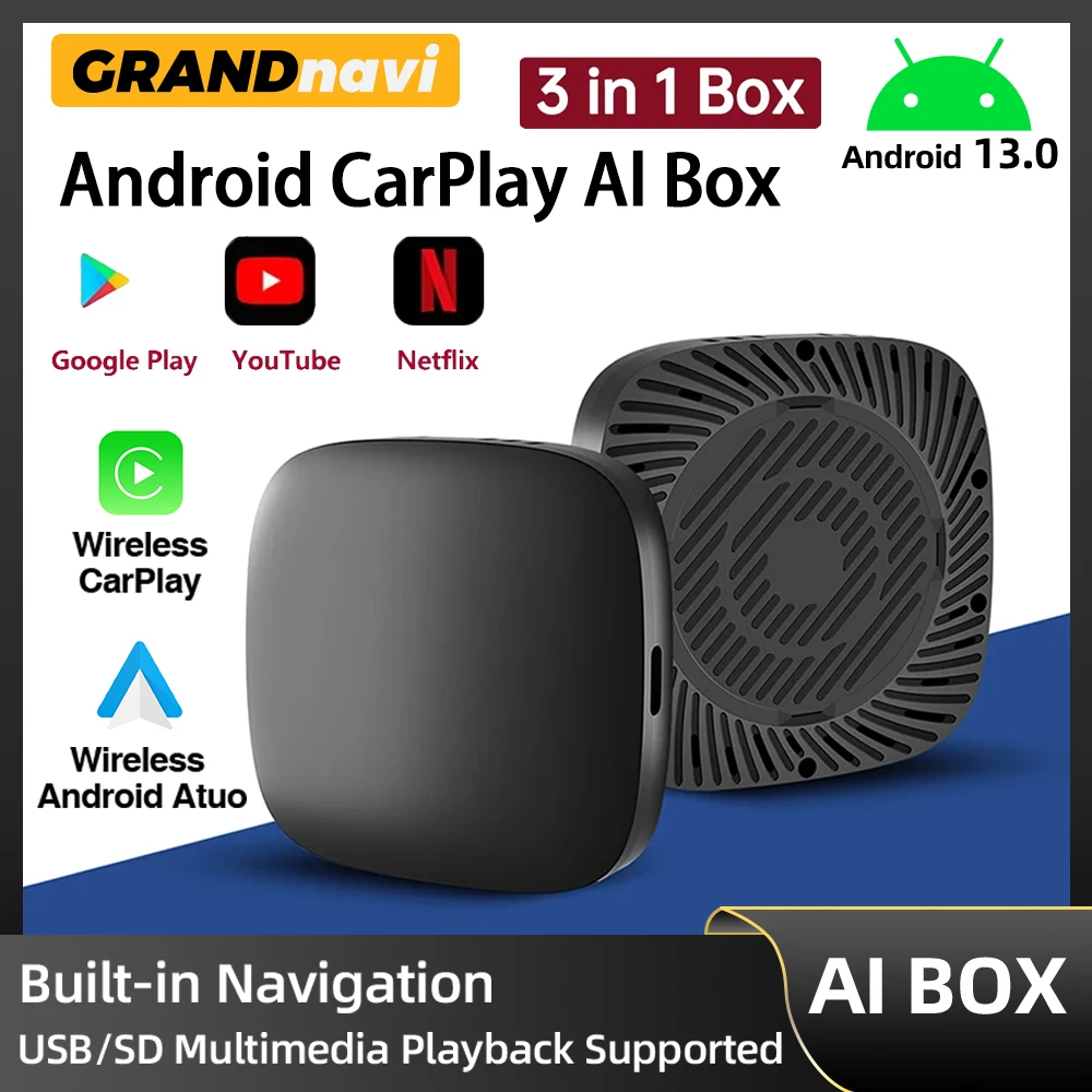 Carplay AI Box Android 13 Wireless Android Auto Smart AI Box لـ Youtube Netflix Toyota Mazda Hyundai Haval GMC Ford MG VW Kia