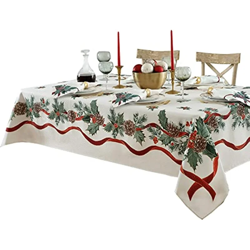 Red Flower Ribbon Christmas Decorative Home Tablecloth New Year's Fashion Rectangular Tablecloth Friends Gift Accessories