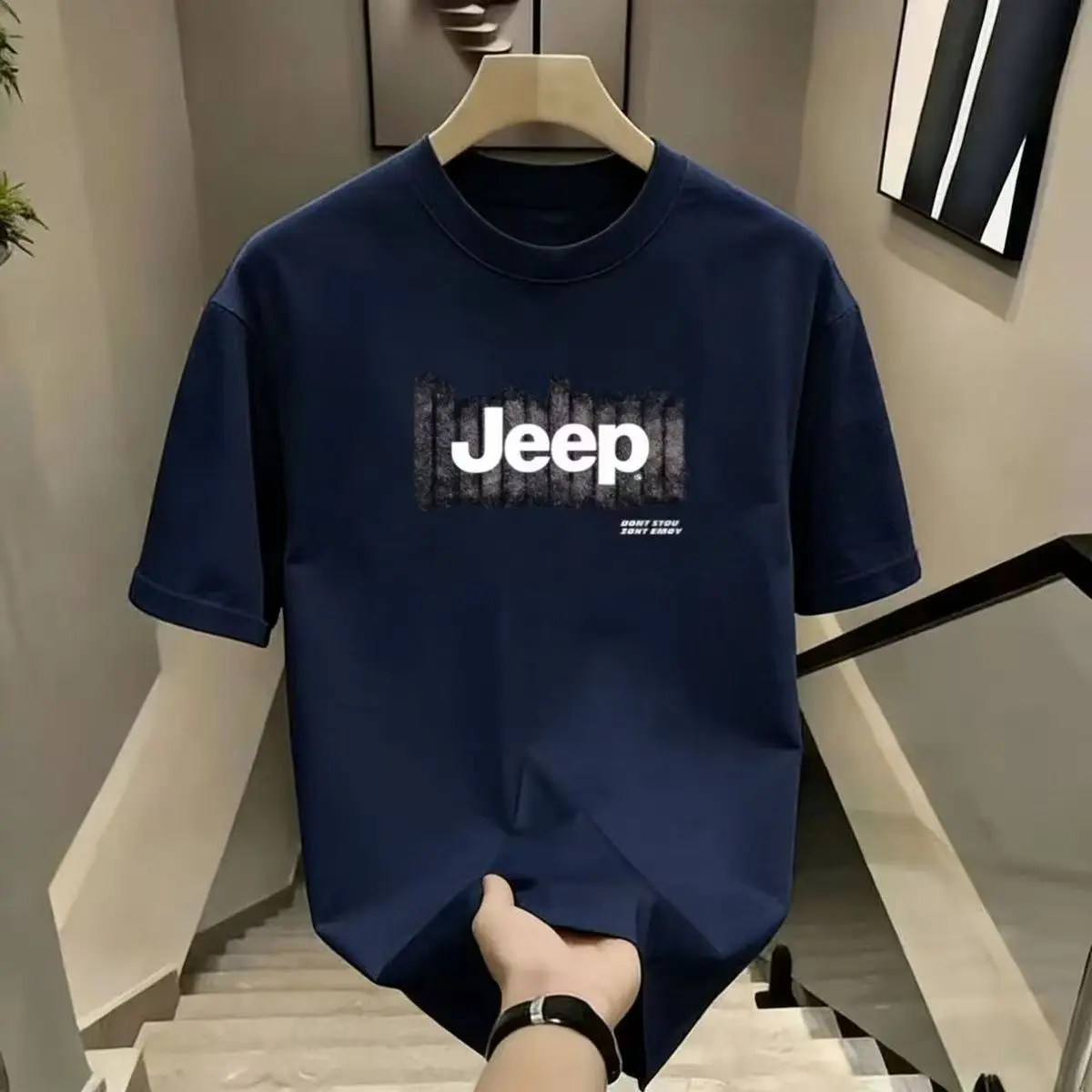 Summer New Men's Jeep Letter T-Shirt Casual O-Neck Short Sleeve Tops Fashion Streetwear Male Oversized T Shirts for Men - view 3