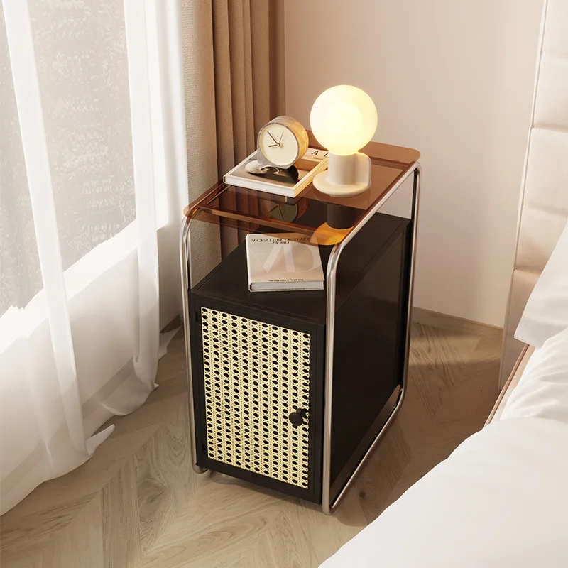 

French cream style 30cm narrow edge small bedside table simple modern bedroom wrought iron bedside narrow cabinet