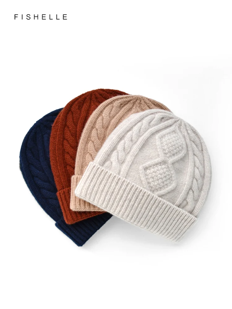 Kink Flower Wool Hat Women's Warm Knitted Solid Color Wool Cap Men Autumn Winter Beanie Christmas Gifts