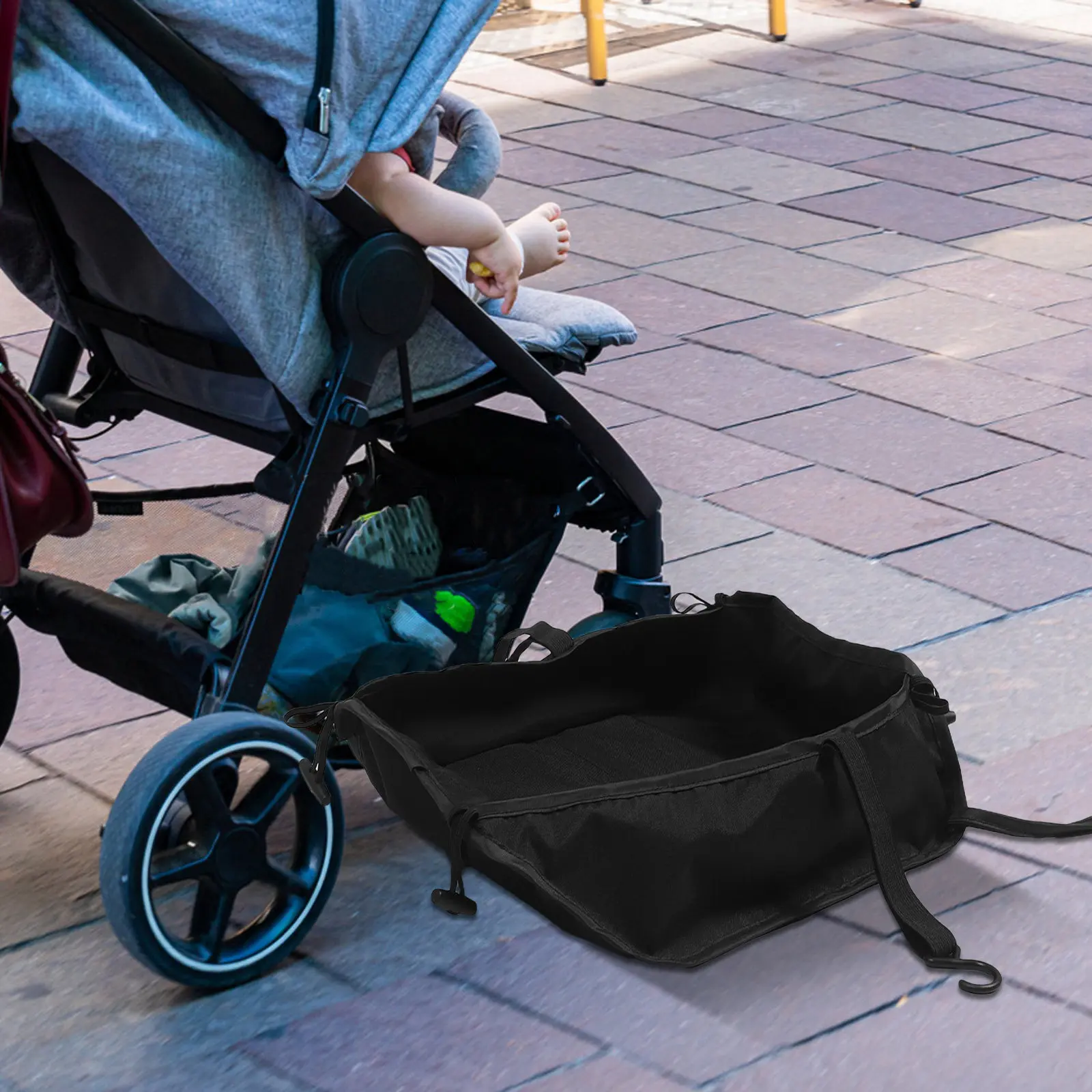 Universal Stroller Bottom Basket Oxford Cloth Large Capacity Double Layer Storage Mesh Bag for Baby Travel Outdoor Organizer