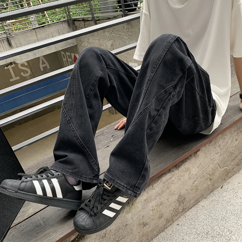 

Black Denim Washed Micro Flared Design for Men and Women Baggy Jeans Cargo Pants Men