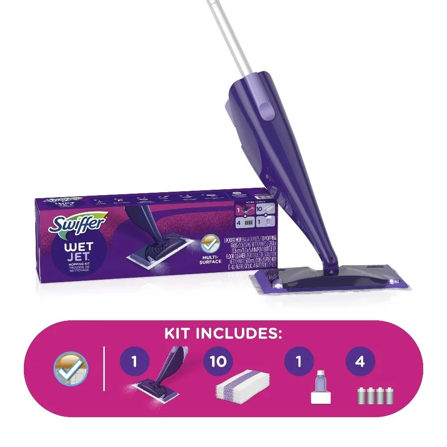 Swiffer Wet Jet Mop, limpiador de suelos para fregar madera, laminado, azulejos, juego de limpieza, aroma fresco