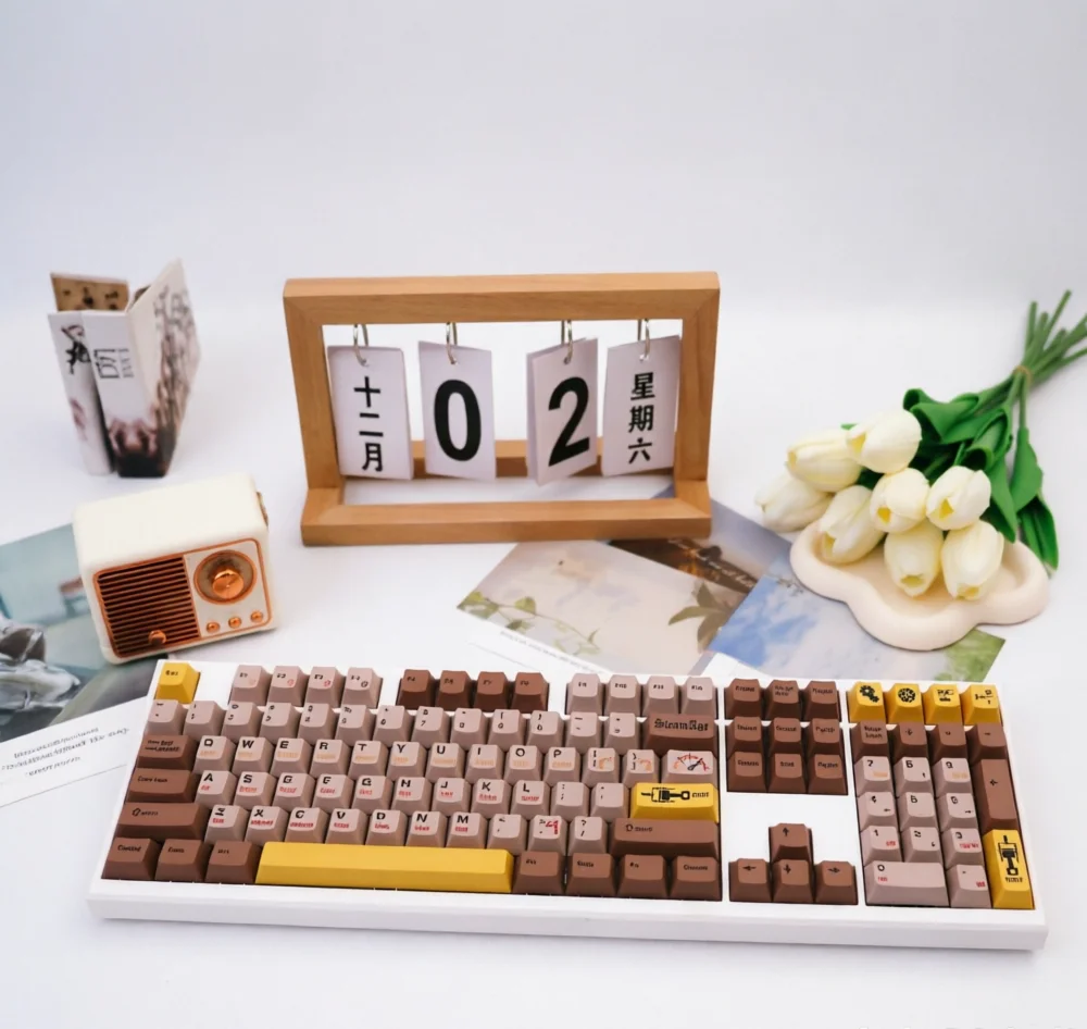 140+ Keys Retro Steam Age PBT Dye Sub Cherry Profile Keycaps with 7U Split Space for 61/68/87/104 MX Switch