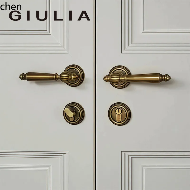 HT  Imported brass retro gold brass door lock silent magnetic room door lock
