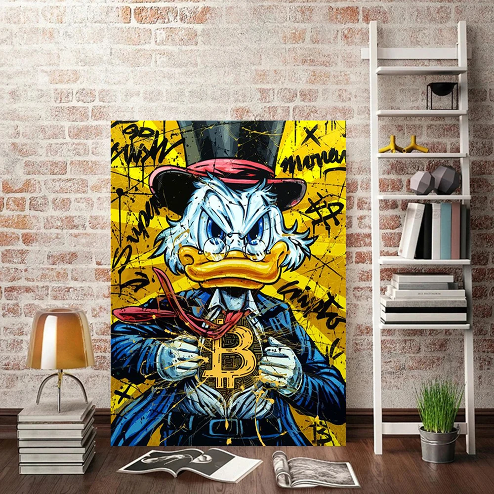 Toile de peinture artistique Disney Donald Duck B, billet d\'argent, Graffiti couleur drôle, affiche murale imprimée, décor de maison