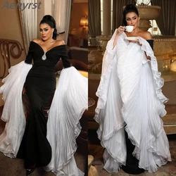 Aenyrst Sexy Off Shoulder Pleats Long Sleeves Evening Party Dresses Luxury Dubai Women Wear Black Mermaid Prom Gowns Plus Size