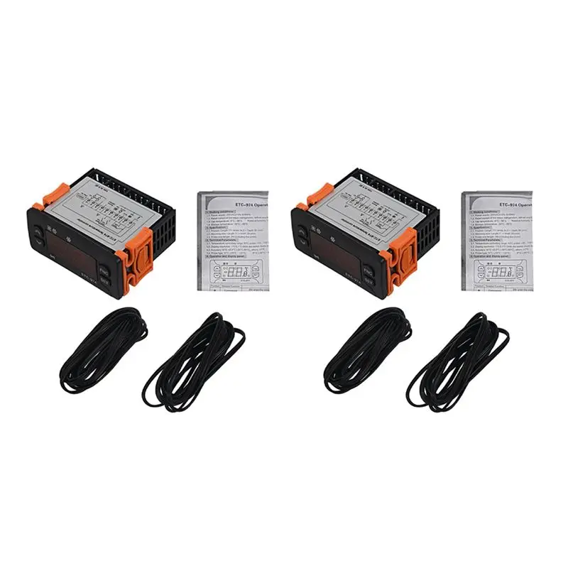 ABMO 2X ETC-974 Mini Temperature Controller Refrigerator Thermostat Regulator Thermoregulator Thermocouple NTC Dual Sensor