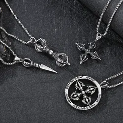 Vintage Punk Style Stainless Steel Demon Subduing Pestle Pendant Necklace for Men Cross Pendant Personality Design Jewelry