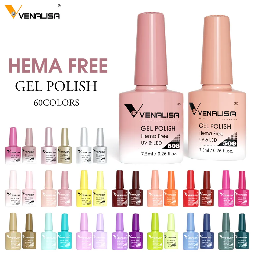 طلاء جل للأظافر VENALISA VIP5 7.5 مللي HEMA/TPO طلاء أظافر شبه دائم مجاني نسيج فائق لامع للغاية يدوم طويلاً