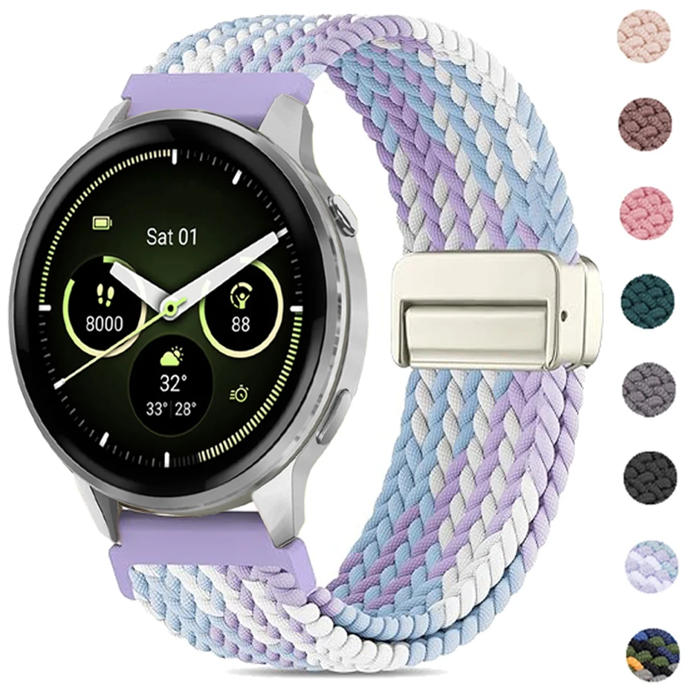 20 22mm Nylon Strap For Garmin Venu 4 45mm Venu 3 2 SQ Forerunner 570 265 255 165 Vivoactive 5 6 Magnetic Buckle Woven Bracelet
