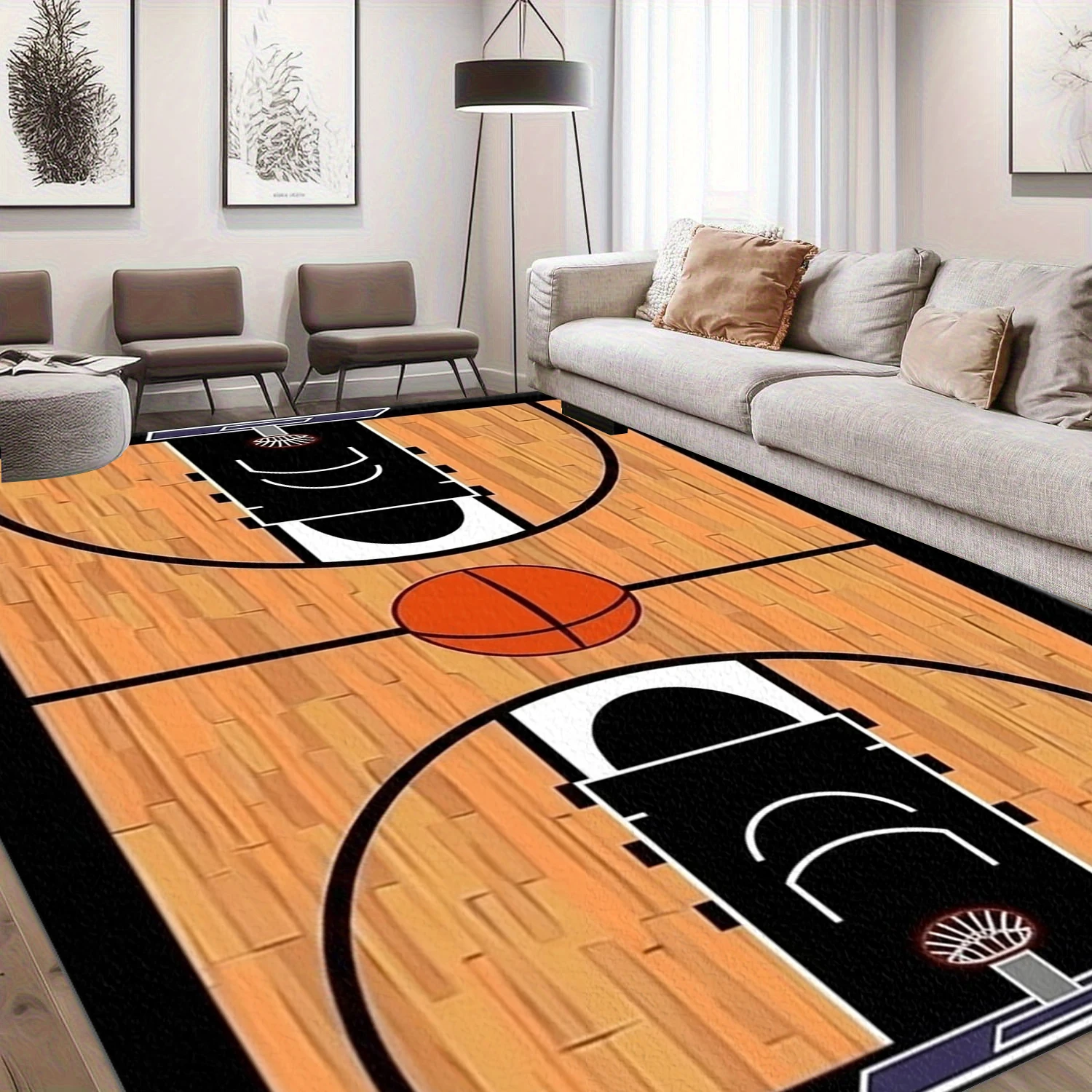 Basketball Court Pattern Area Rug Non‑Slip Floor Mat for Boys Bedroom Living Room Home Decor Carpet view 2