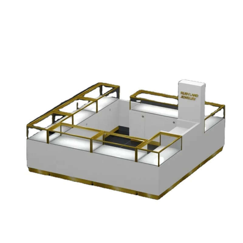 

Custom. Wooden Jewelry Display Counter Mall Led Kiosk for Jewelry Luxury Glass Jewelry Kiosk Island for Mall