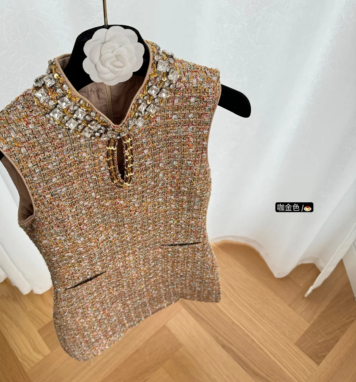 Mini vestido de Tweed de color para niñas jóvenes, ropa de fiesta de lana sin mangas, diamantes dulces Vintage, Otoño e Invierno de lujo