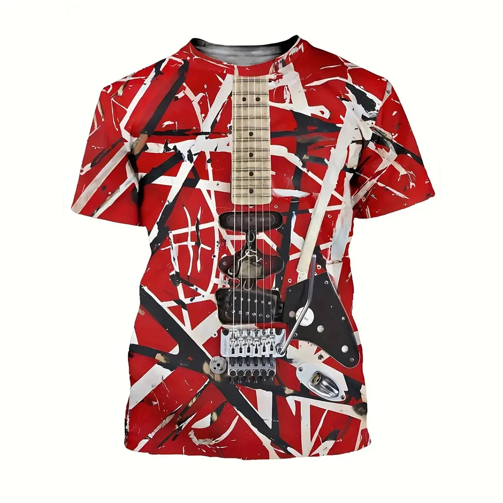 Men Retro heavy metal rock Guitar Print T-shirt Personality Street Men T-shirt Fitness Oversized T-shirt Outdoor Fashion T-shirt